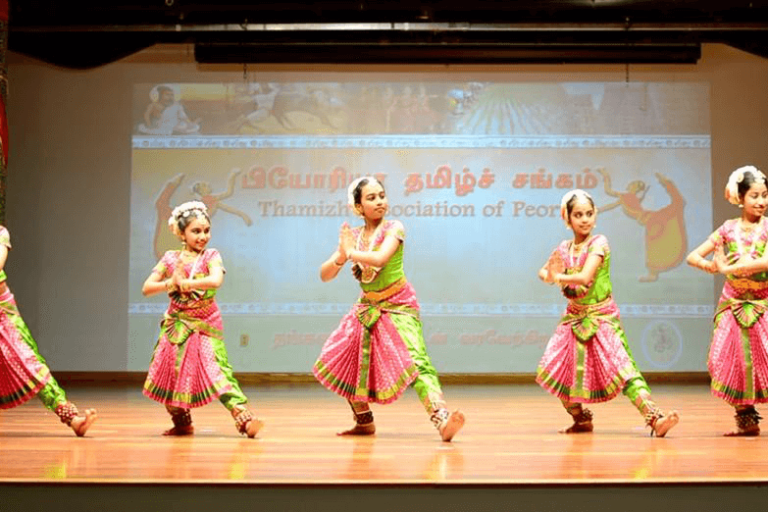 Students of Bharatanatyam school in Hawthorn woods, IL performing on stage